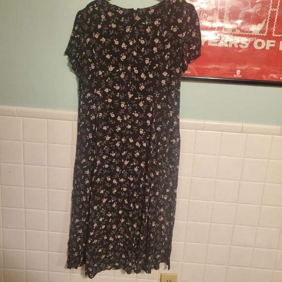 Vintage 90s Indie Grunge Whimsigoth Micro Floral Black Purple Maxi Dress - Picture 5 of 11